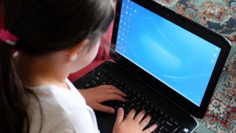 Young girl using computer