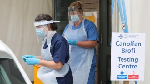 Testing centre staff at Ysbyty Alltwen