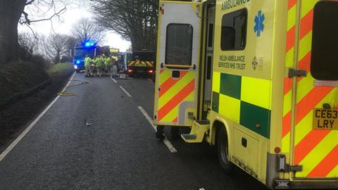 The crash scene on the A478