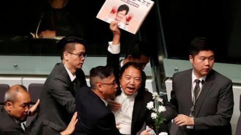 Opposition protesters in parliament