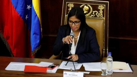 National Constituent Assembly President Delcy Rodriguez attends to one of its session in Caracas, Venezuela August 8, 2017.