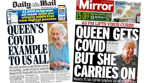 The Daily Mail and the Daily Mirro front pages 21 February 2022