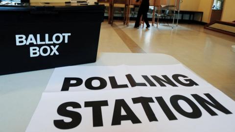 Ballot bopx and polling station sign