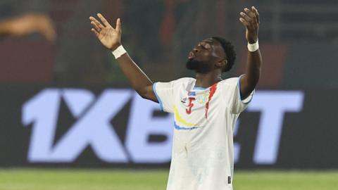 Dylan Batubinsika reacts after DR Congo reach the last 16 at the Africa Cup of Nations