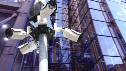 Surveillance cameras in city
