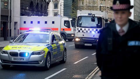 Prison van leaves the Old Bailey in London