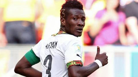 Asamoah Gyan in action for Ghana during the 2014 World Cup