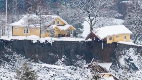 Damaged house in landslide area in Ask on 1 January 2021