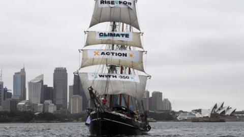 The environmental ship Southern Swan in Sydney Harbour on 8 September 2018.