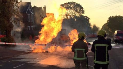 Gas main fire