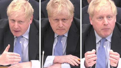 Three-panel image of Boris Johnson