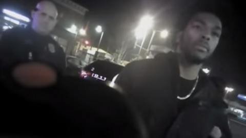 Sterling Brown, right, in the arrest video released by Milwaukee police