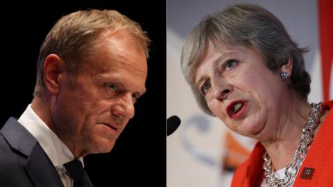 Donald Tusk and Theresa May (composite image)