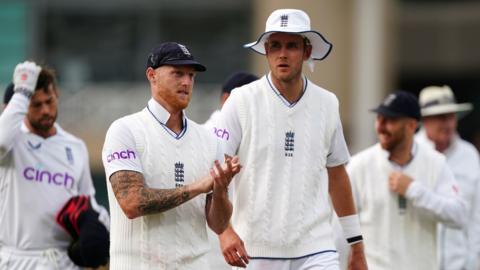 Ben Stokes and Stuart Broad lead England off after day four of the second New Zealand Test at Trent Bridge