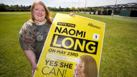 Alliance Party leader Naomi Long during the launch of her bid for one of Northern Ireland's three seats in the European Parliament