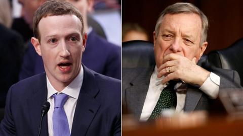 Composite image of Mark Zuckerberg and Senator Durbin