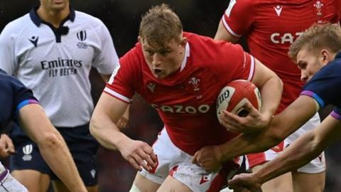 Jac Morgan in action on his Wales debut against Scotland