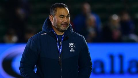 Pat Lam walks on the pitch before Bristol's match away to Bath