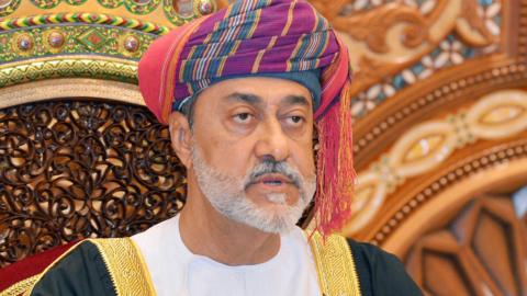 Oman's new Sultan, Haitham bin Tariq, speaks during his swearing in ceremony on 11 January 2020