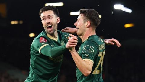 Adam Randell celebrates his equaliser for Plymouth at Leeds