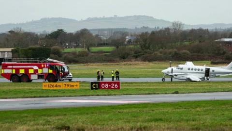 The Beechcraft 200 King Air from Kent was landing at 11:18 GMT at Exeter Airport