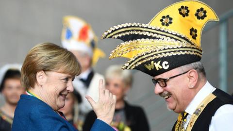 Chancellor Angela Merkel receives German carnival societies at the Chancellery in Berlin, Germany, January 22, 2020
