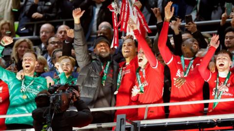 Liverpool celebrate winning EFL Cup