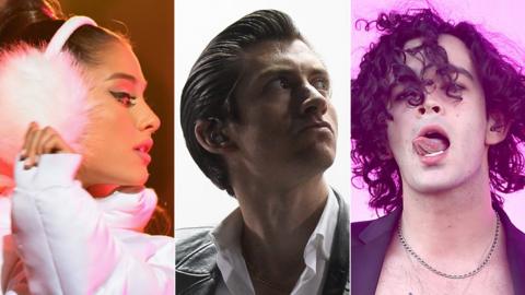 Ariana Grande, Alex Turner of Arctic Monkeys and Matty Healy of The 1975