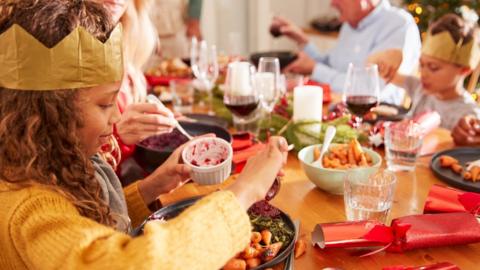 Family having Christmas dinner