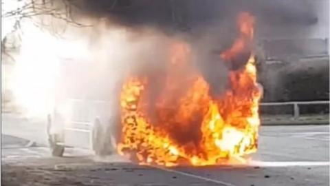 bus on fire in Deeside