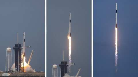Falcon-9 rocket launch composite picture