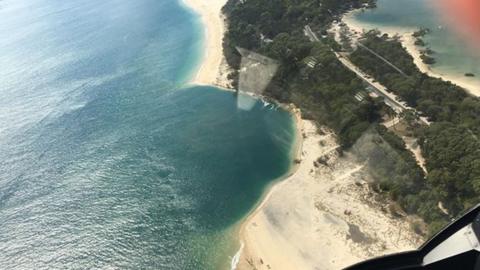 Aerial shot of the Inskip Point with the missing beach section