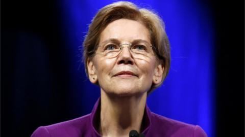 Senator Elizabeth Warren at a podium