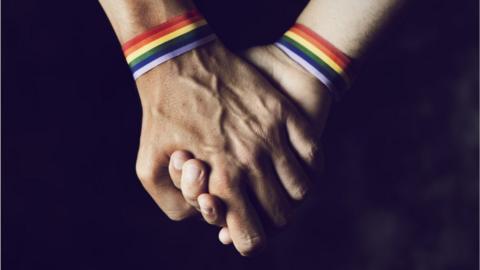 Gay couple holding hands