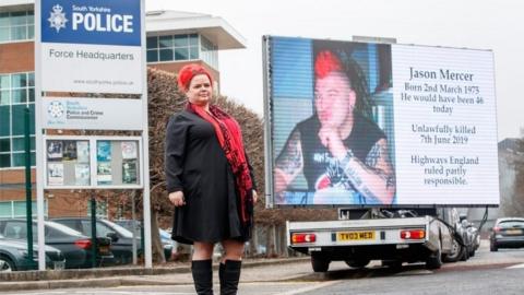 Claire Mercer outside South Yorkshire Police HQ