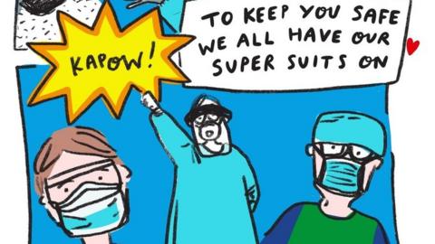 Cartoon showing medical staff in PPE