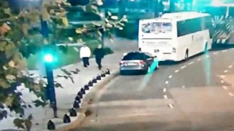 The moment of an attack in which Marcelo Yadon (L) is shot dead, and Argentine deputy Hector Olivares is wounded in a shooting near the Congress building in Buenos Aires, 9 May 2019