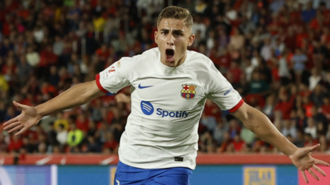 Fermin Lopez celebrates a goal for Barcelona