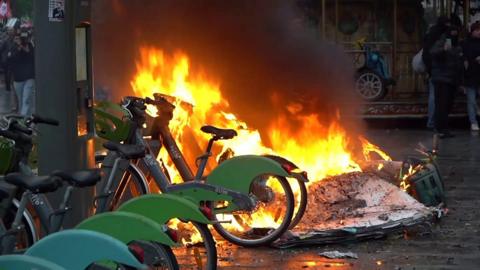 Bikes burning in Paris.