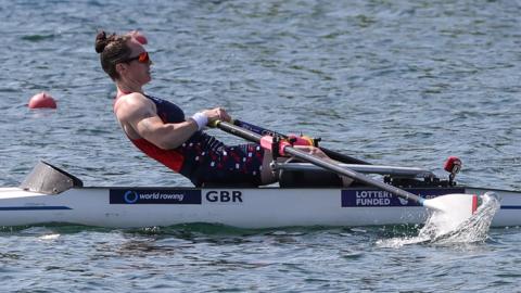 Great Britain's Lauren Rowles in the Rowing World Cup event in Belgrade