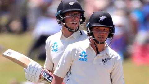 New Zealand batsmen Mitchell Santner (left) and BJ Watling (right) during day four of the first Test against England