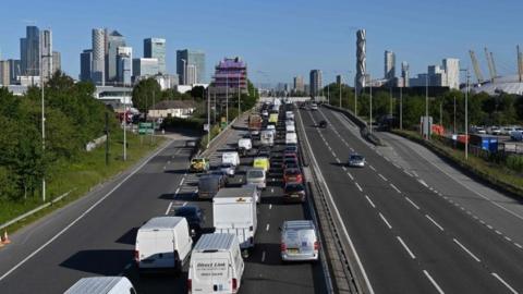 Heavy traffic on approach to Blackwall Tunnel