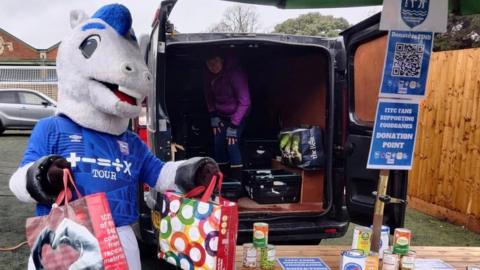 Ipswich Town mascot collecting foodbank donations