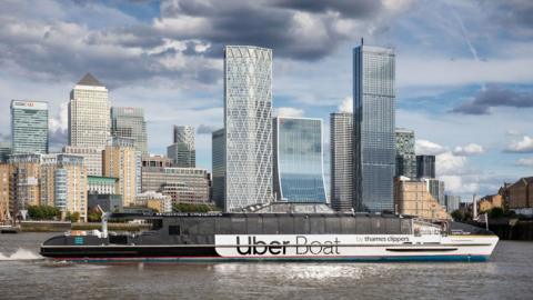 Uber boat/ thames clipper stock photo