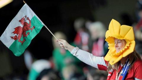 A female Wales fan waves a flag before kick-off as Wales host Italy in the first match on the final day of the 2010 Six Nations