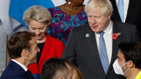 Emmanuel Macron and Boris Johnson at the G20 summit in Rome