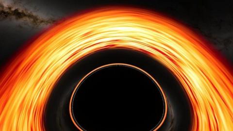A computer simulation of a ring of light around a black hole