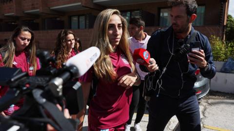 Olga Carmona is seen as the Spanish Women's team leaving the Alameda Barajas Hotel for Valencia