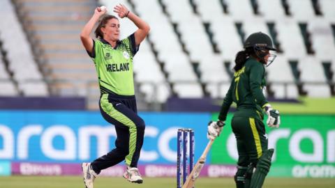 Arlene Kelly in action for Ireland at the T20 Women's World Cup.