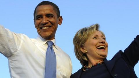 Barack Obama and Hillary Clinton campaign together ahead of the 2008 presidential election